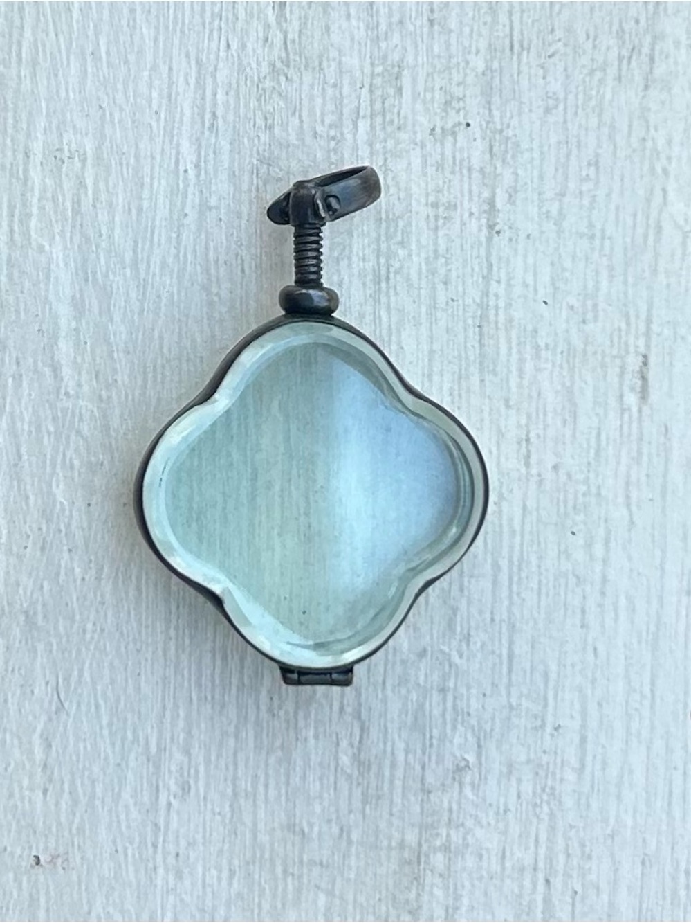 NWOT Artisan Oxidized Sterling Silver & Glass Clover Locket Pendant
